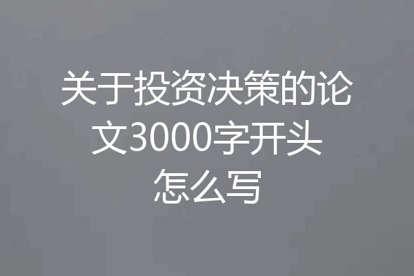 关于投资决策的论文3000字开头怎么写