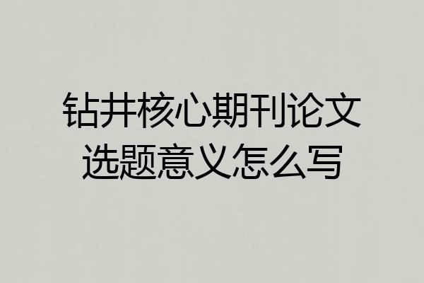 钻井核心期刊论文选题意义怎么写