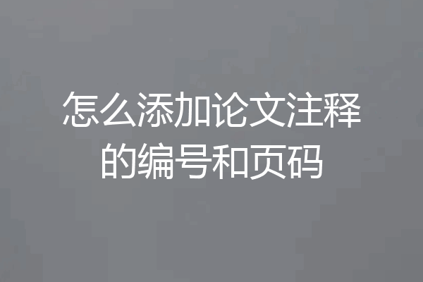 怎么添加论文注释的编号和页码