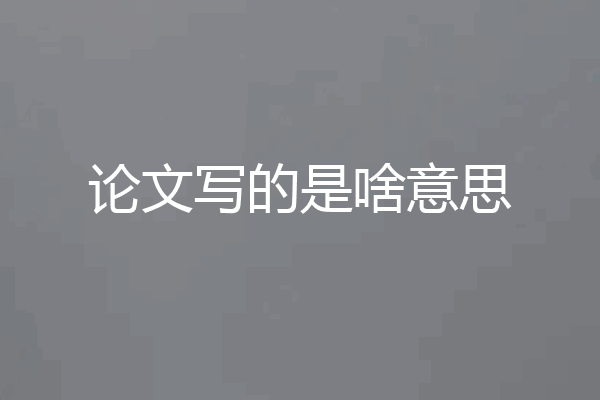 论文写的是啥意思