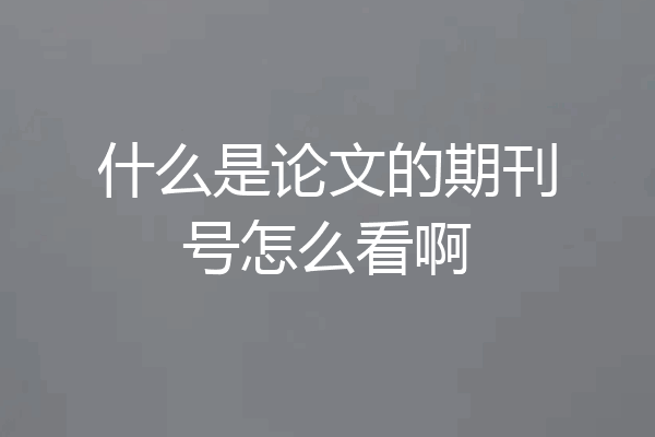 什么是论文的期刊号怎么看啊