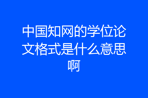 中国知网的学位论文格式是什么意思啊