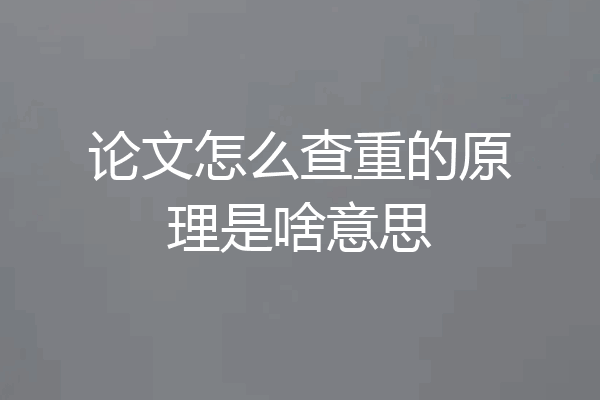 论文怎么查重的原理是啥意思