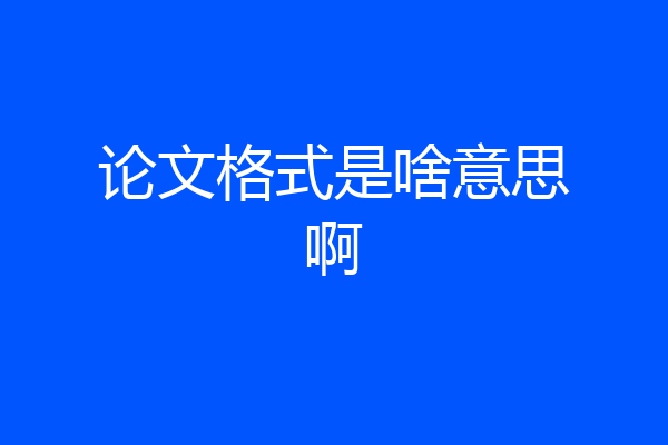 论文格式是啥意思啊