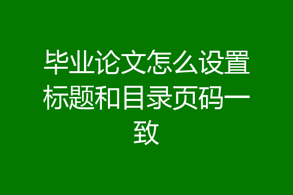 毕业论文怎么设置标题和目录页码一致