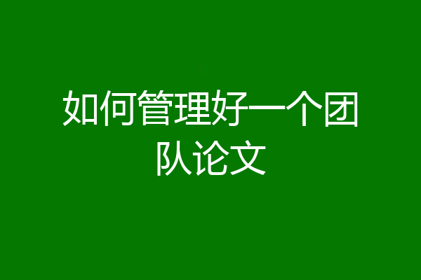 如何管理好一个团队论文
