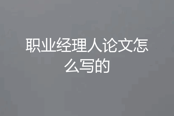 职业经理人论文怎么写的