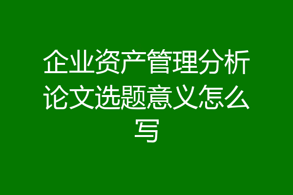企业资产管理分析论文选题意义怎么写