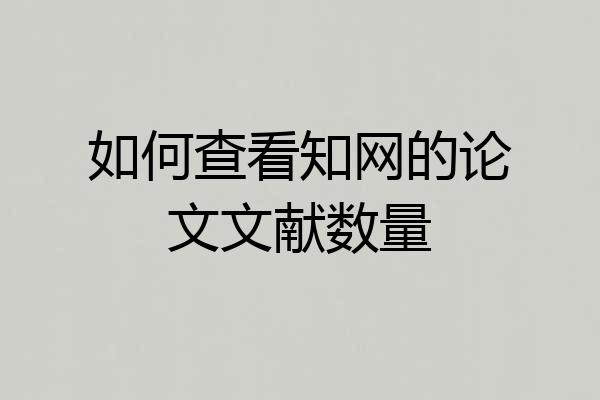 如何查看知网的论文文献数量