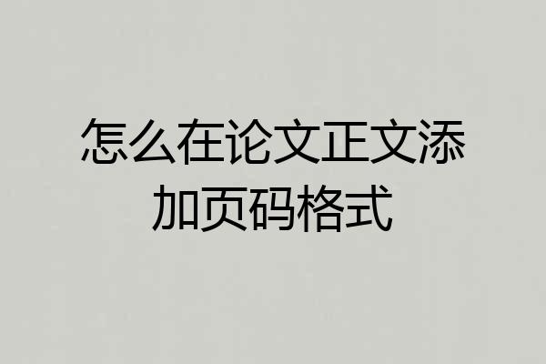 怎么在论文正文添加页码格式