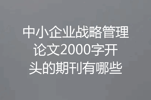 中小企业战略管理论文2000字开头的期刊有哪些