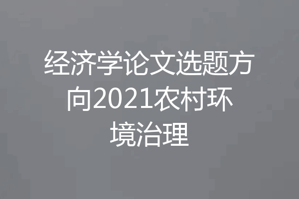 经济学论文选题方向2021农村环境治理