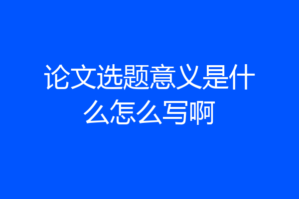 论文选题意义是什么怎么写啊