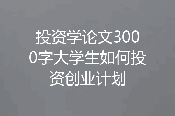 投资学论文3000字大学生如何投资创业计划