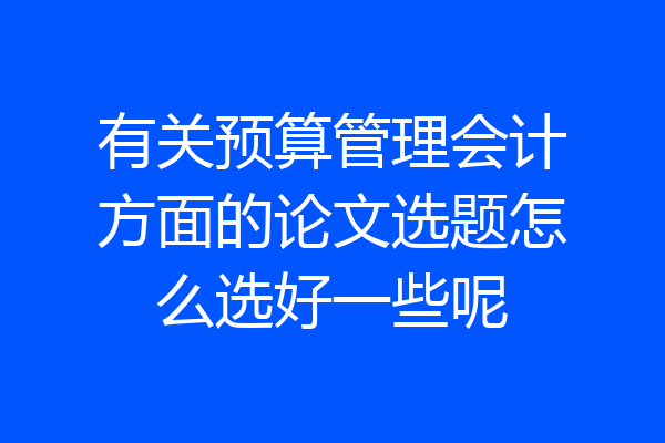 有关预算管理会计方面的论文选题怎么选好一些呢