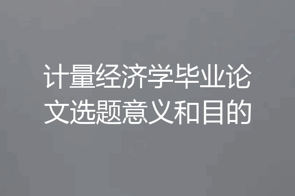 计量经济学毕业论文选题意义和目的