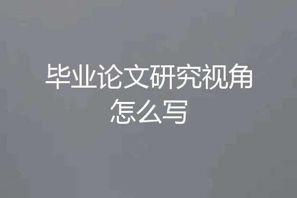毕业论文研究视角怎么写
