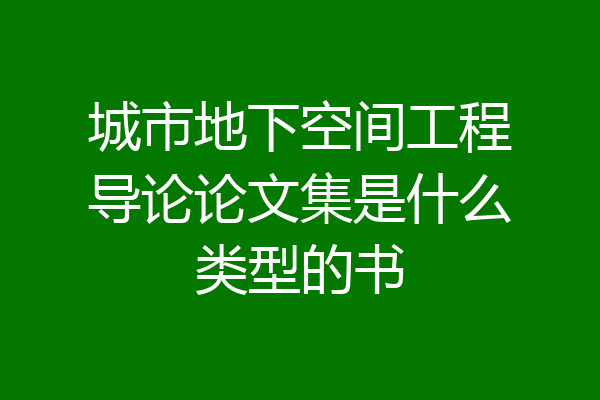 城市地下空间工程导论论文集是什么类型的书