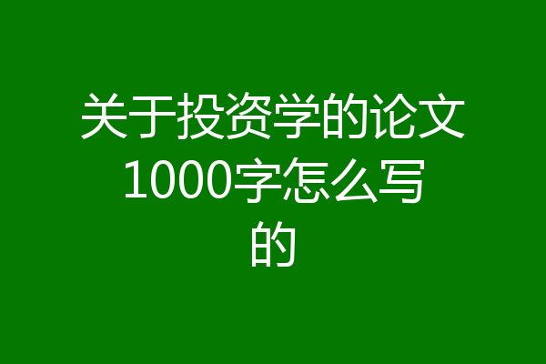 关于投资学的论文1000字怎么写的