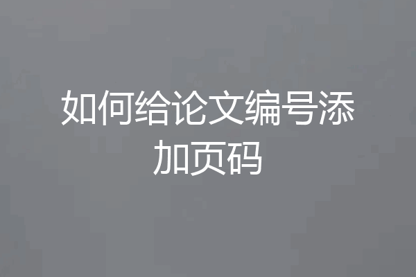 如何给论文编号添加页码