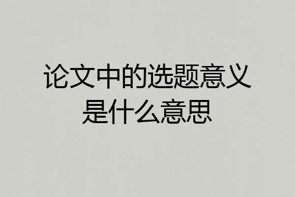 论文中的选题意义是什么意思