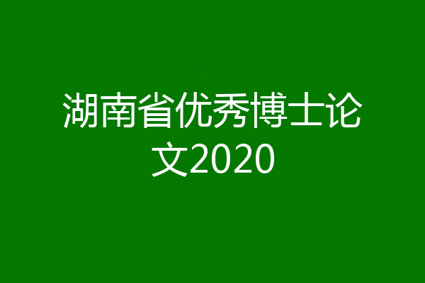 湖南省优秀博士论文2020