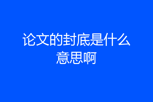 论文的封底是什么意思啊