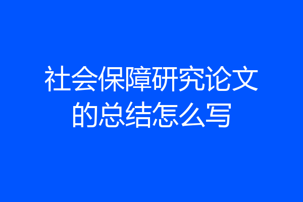 社会保障研究论文的总结怎么写