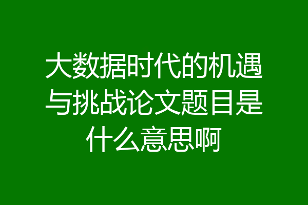 大数据时代的机遇与挑战论文题目是什么意思啊