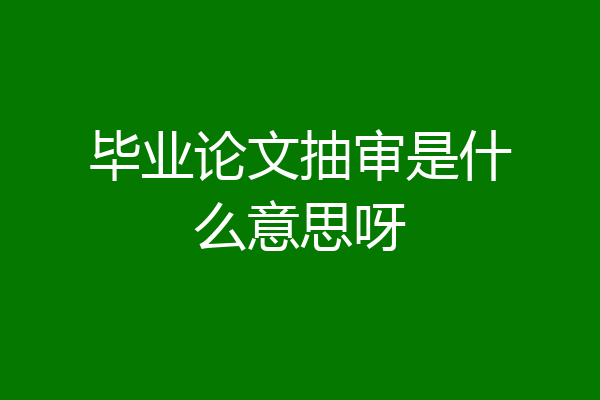 毕业论文抽审是什么意思呀