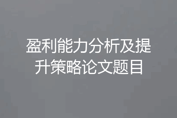 盈利能力分析及提升策略论文题目