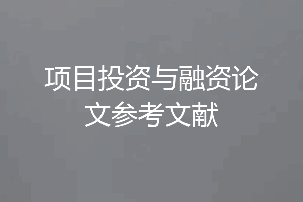 项目投资与融资论文参考文献