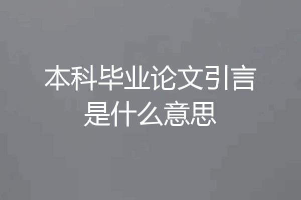 本科毕业论文引言是什么意思