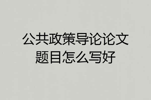 公共政策导论论文题目怎么写好