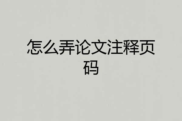 怎么弄论文注释页码