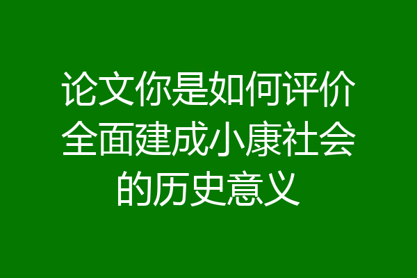 论文你是如何评价全面建成小康社会的历史意义