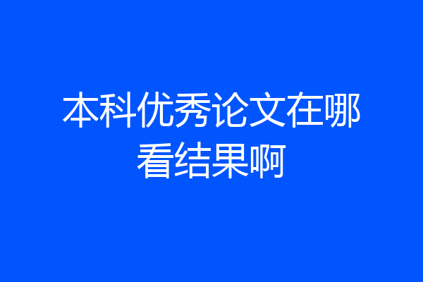 本科优秀论文在哪看结果啊