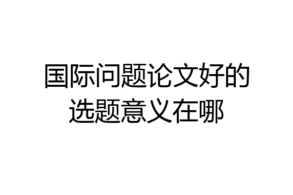 国际问题论文好的选题意义在哪