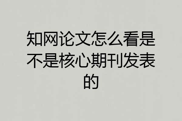 知网论文怎么看是不是核心期刊发表的