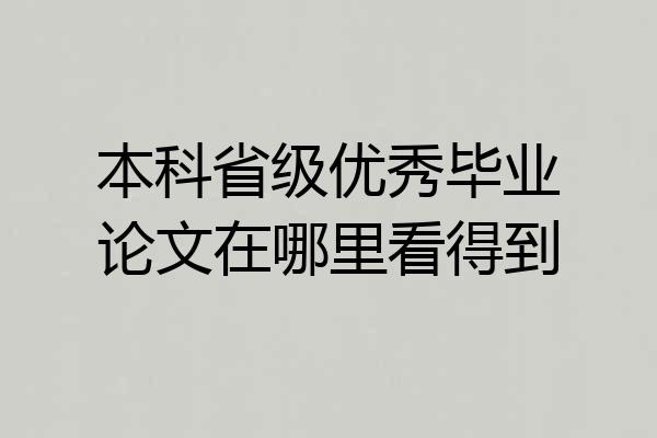 本科省级优秀毕业论文在哪里看得到