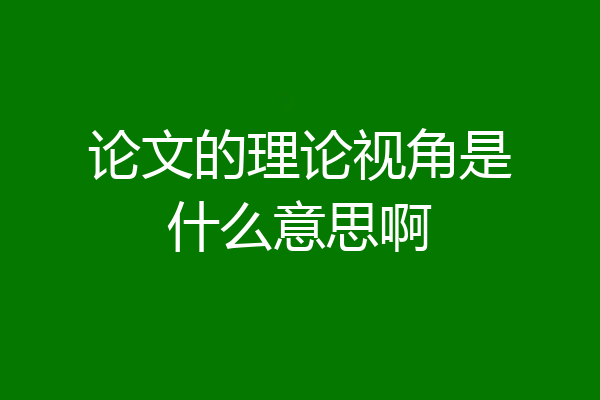 论文的理论视角是什么意思啊