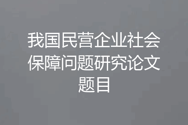 我国民营企业社会保障问题研究论文题目