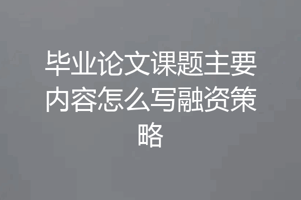 毕业论文课题主要内容怎么写融资策略