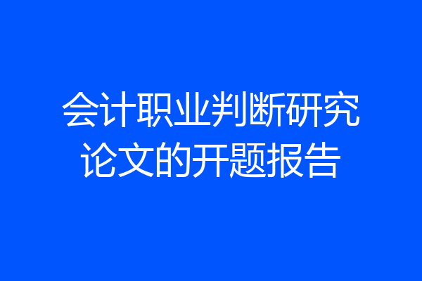 会计职业判断研究论文的开题报告