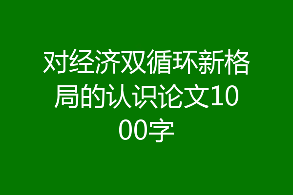 对经济双循环新格局的认识论文1000字