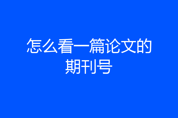 怎么看一篇论文的期刊号