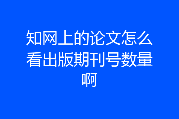 知网上的论文怎么看出版期刊号数量啊