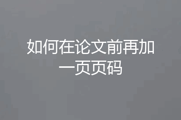 如何在论文前再加一页页码