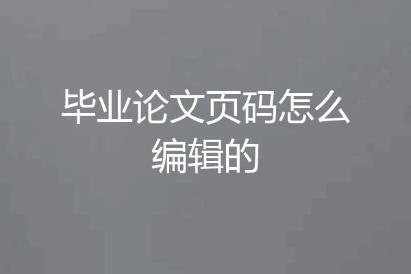 毕业论文页码怎么编辑的