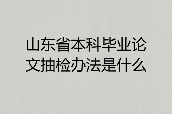 山东省本科毕业论文抽检办法是什么